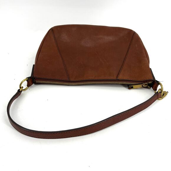 Fossil Slim Brown Leather Short Handle Shoulder Bag Purse - Picture 7 of 8